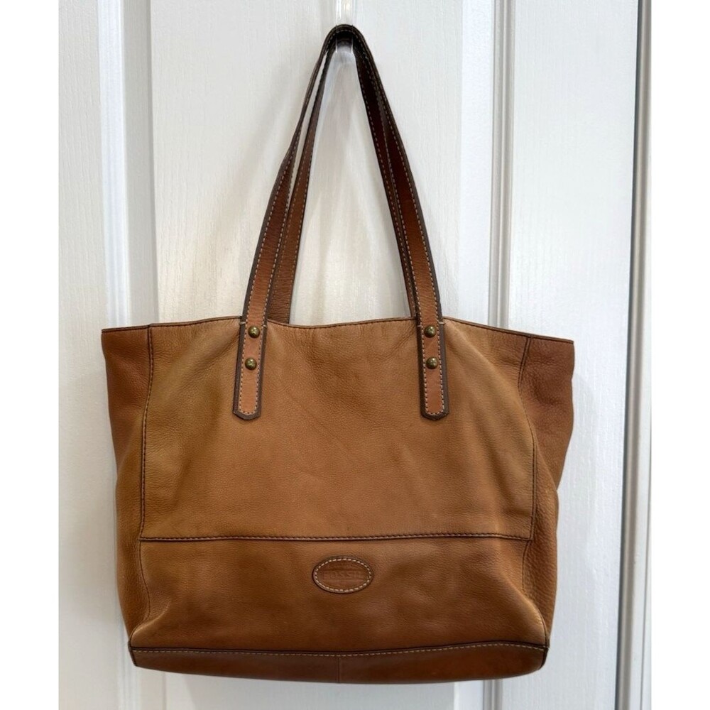 Vtg  Fossil Shoulder Hobo Bag Rustic Saddle Brown Leather Tote Purse Distressed
